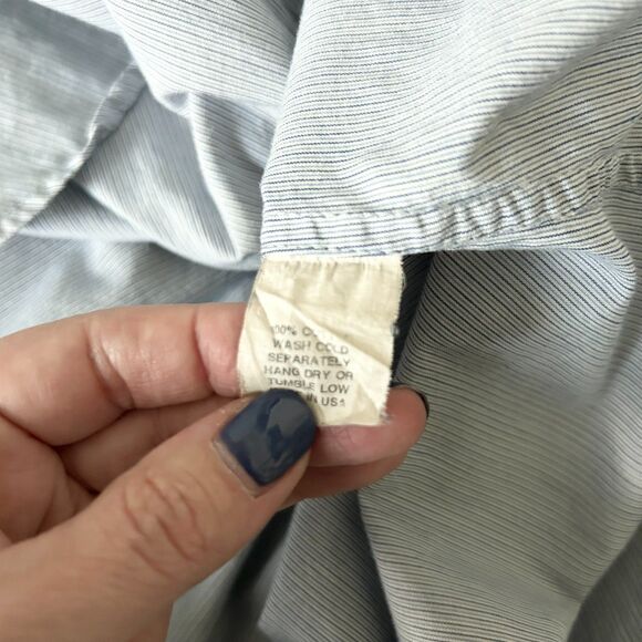 Nili Lotan Tuxedo Pleated Mock Neck 100% Cotton Blouse in Blue Pinstripe Size XS - Picture 5 of 5